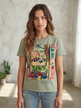 🎨 Matisse Painting Sage Green T-Shirt Adult Small Artsy Vintage